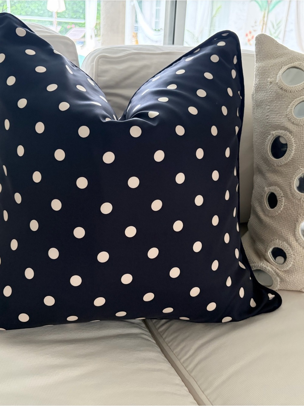 Lauren Ralph Lauren Navy and White Polka Dot Accent Pillow Silk